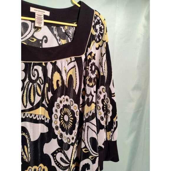 "Women's Retro Floral Print Top – Square Neck 3/4 Sleeve Blouse" - Picture 2 of 5